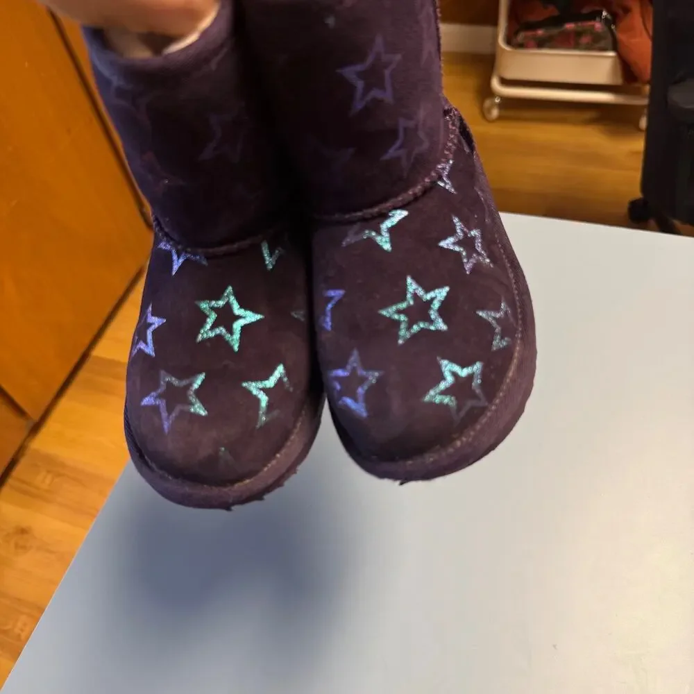 UGG Girls Sz 11 Boots Classic II Purple Iridescent Stars Nightshade